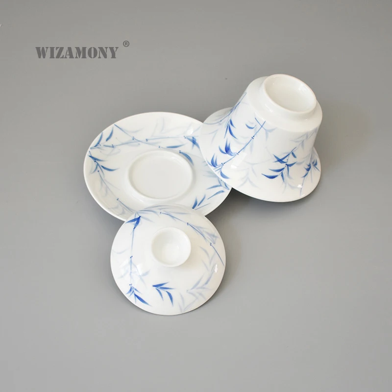 1 шт WIZAMONY голубой и белый бамбуковый Gaiwan Китайский древний чайный набор из глазури Цзиндэчжэнь чайная чашка для разнообразного чайного фарфора