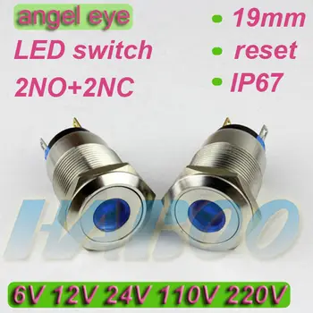 

1pcs packing shipping free angel eye19mm led switch auto-reset dot head 2NO+2NC push button switch IP67