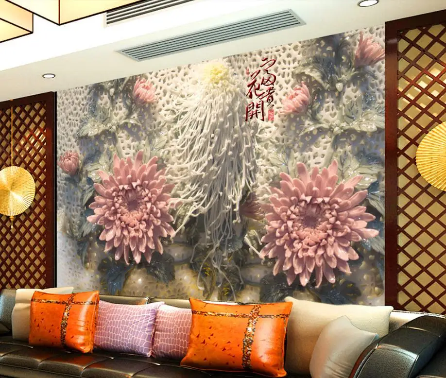 Custom luxury embossed 3d wallpaper Embossed Daisy 3d wallpaper murals