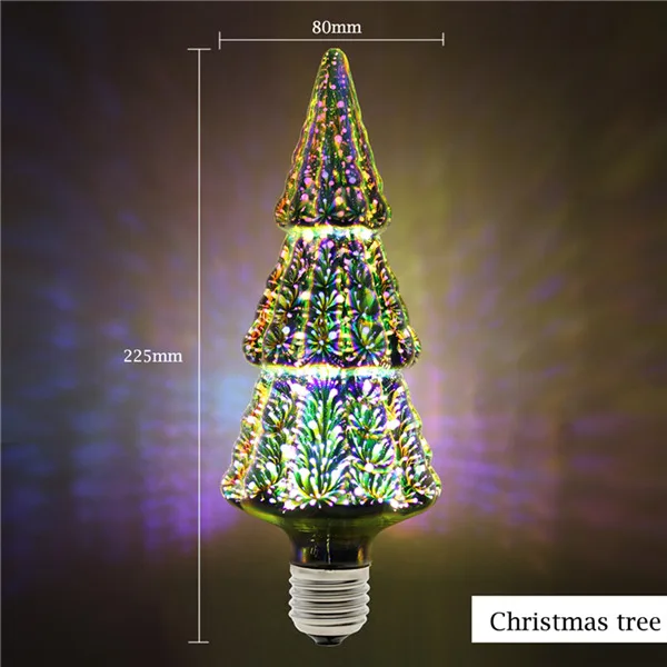 3D светодиодный светильник для украшения E27 фейерверк лампа AC85-265V A60 ST64 G80 G95 G125 Сердце Звезда Рождественская елка Новинка праздничный светильник - Испускаемый цвет: ChristmasTree