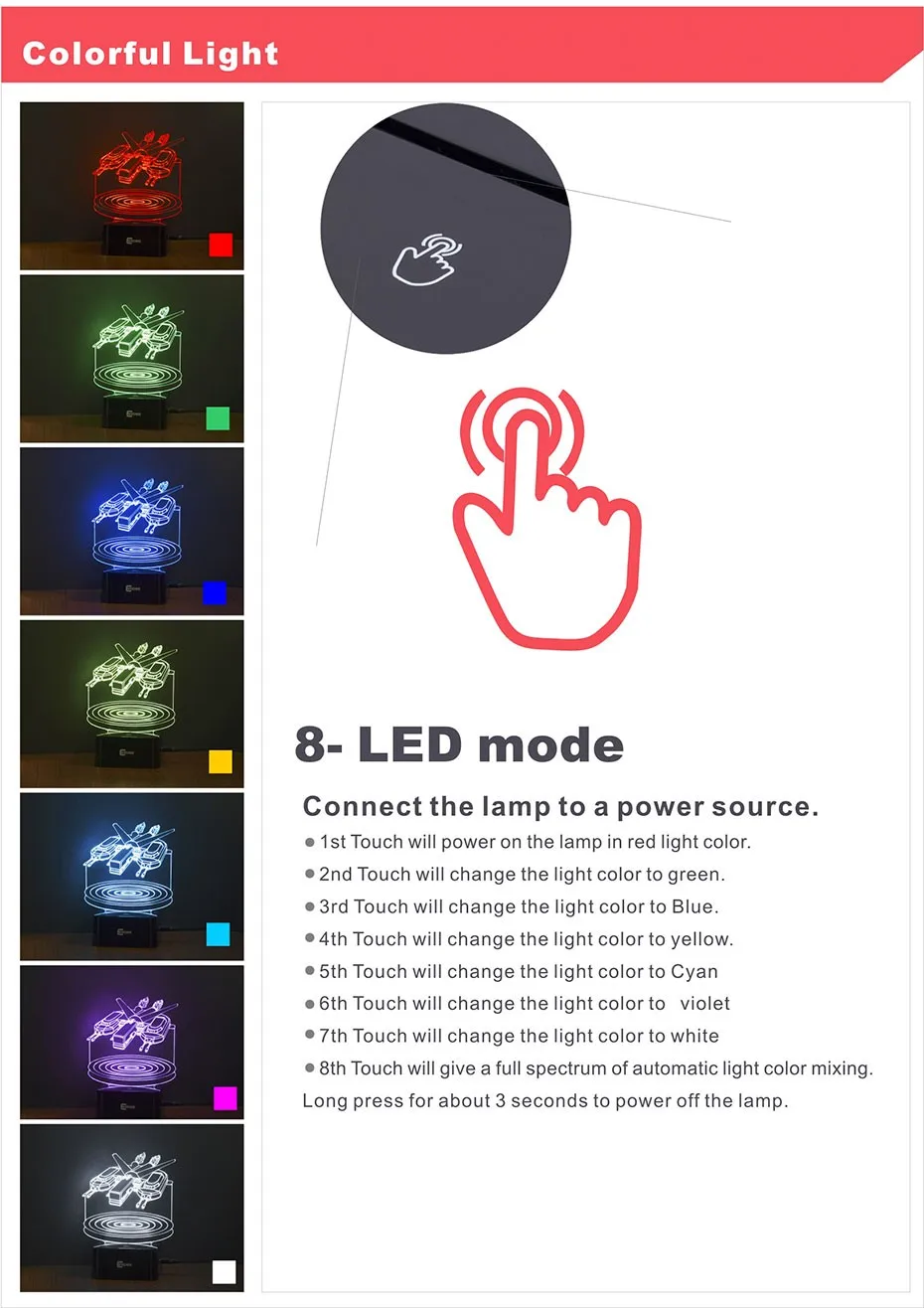 Touch Sensor 7 Colors Led Night Light Ebon Hawk Star Wars 3D Lamp as Home Lighting Bedroom Desk Table Decoration Lampara Creative Gifts for Friends (2)