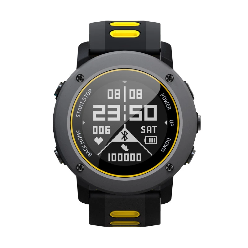 Uwear Professional IP68 Sport Watch UW90C Stainless Steel Smart Watch Bluetooth 4.2 GPS Heart Rate Running Hiking Swimming - Color: Yellow