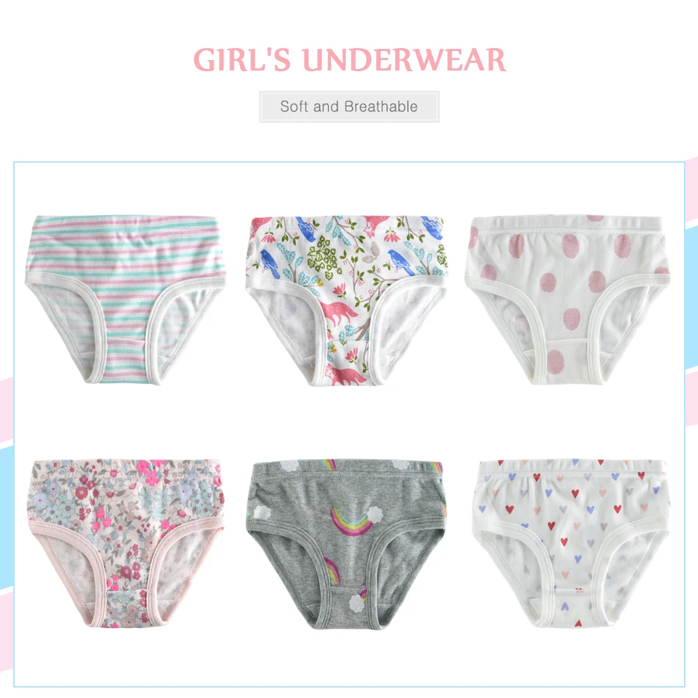 3 Pcs/Lot Cotton Girls Briefs Cute Cartoon Design Kids Underwear for Girl Underpants Short Panties for Children's Baby Clothing