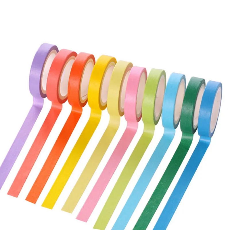 

Hot 10PCS/box Rainbow Solid Color Masking Washi Sticky Paper Tape Adhesive Printing DIY Scrapbooking Deco Washi Tape