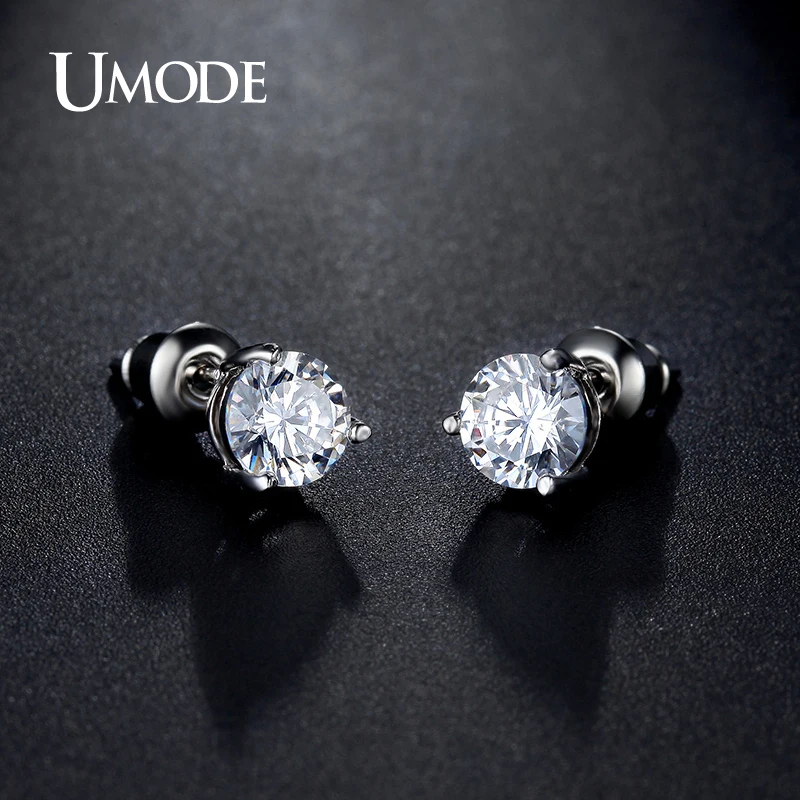 

UMODE Cute 0.75ct CZ Stone White Gold Color Piercing Stud Earrings for Women Hot Boucle D'oreille Femme Bijoux UE0192