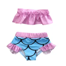 Костюмы из двух предметов комплект бикини с оборками и русалочкой для девочек, купальный костюм, купальная одежда для купания