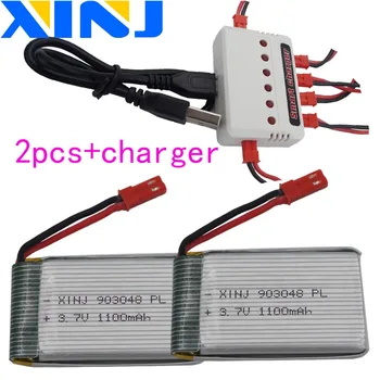 

XINJ 2pcs+charger 3.7V 1100 mAh 25C for Syma X5S X5SW X5SC BC590 JJRC H11C H11D RC Drone JST plug 903048 Polymer Li-ion battery