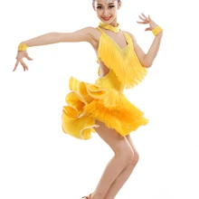 Новинка года, платье для девочек с блестками и кисточками, выступление на сцене конкурс, ча-ча/Румба/Самба/бальный танцевальный костюм, платье для латинских танцев для девочек