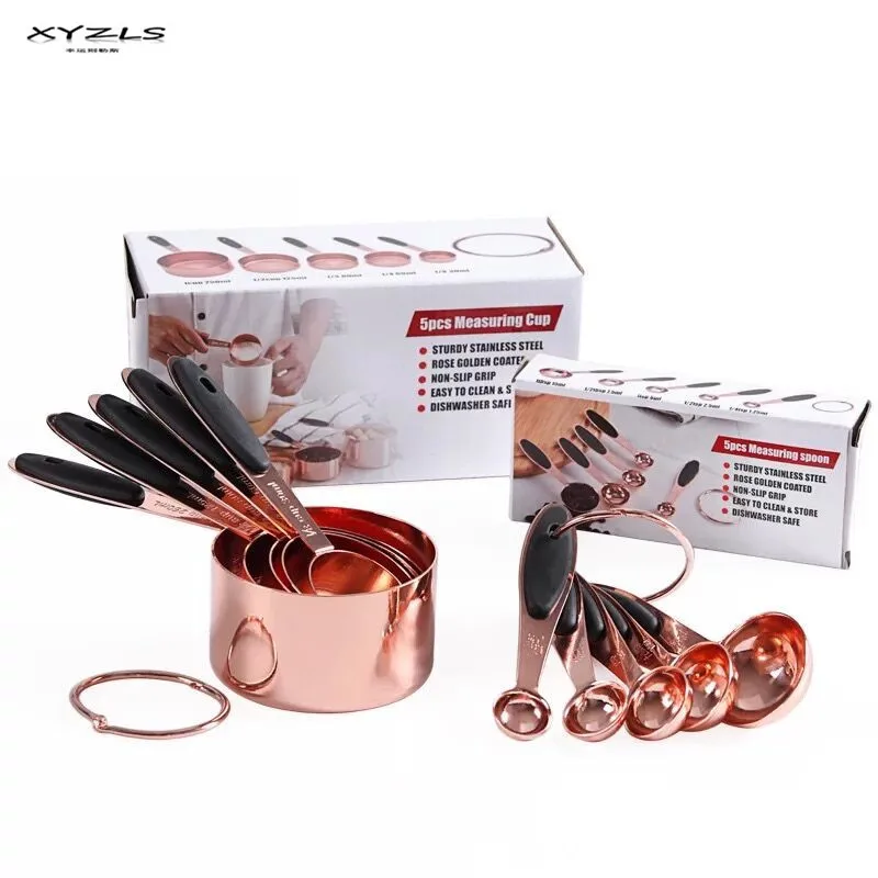 

XYZLS 5pcs/set Stainless Steel Kitchen Measuring Spoons Rose Gold Measuring Cup Sets Cooking Baking Tools
