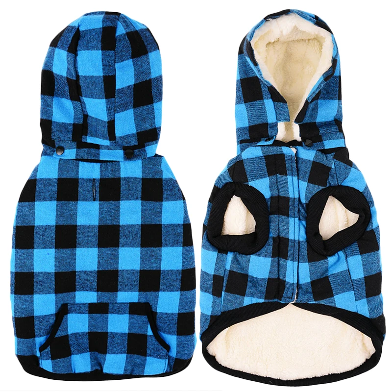

Pets Dogs Clothing French Bulldog Jacket Big Dog Winter Clothes Thick Warm Hoodies Pug Plaid Costume for Medium Large Dogs S-3XL