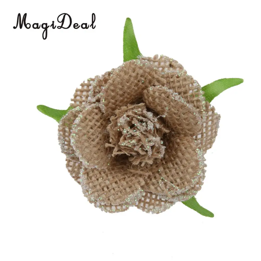 MagiDeal 6pcs/Lot Hessian Burlap Flowers Rustic Bridal Wedding Craft Head Flowers Handmade DIY Craft Home Decoration