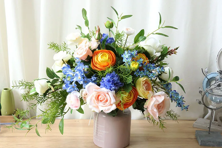 JaneVini романтические синие цветы Свадебные букеты Искусственные холдинг цветы шелк Шампанское Брошь-Роза для букет невесты Novia