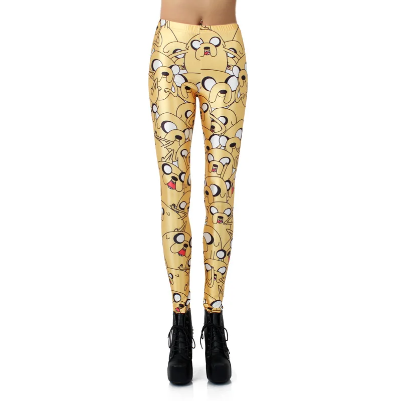 Women Comic Leggings Cartoon Yellow Printed Leggins Stretch Girls