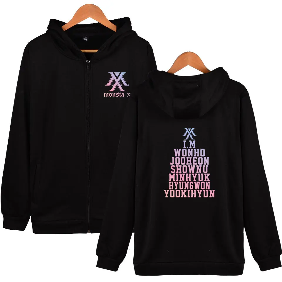 

MONSTA X Hoodies Autumn Winter Zipper Oversized Hoodies Sweatshirt Couples Letters Harajuku Hip Hop Punk Style Hoodies MONSTA X