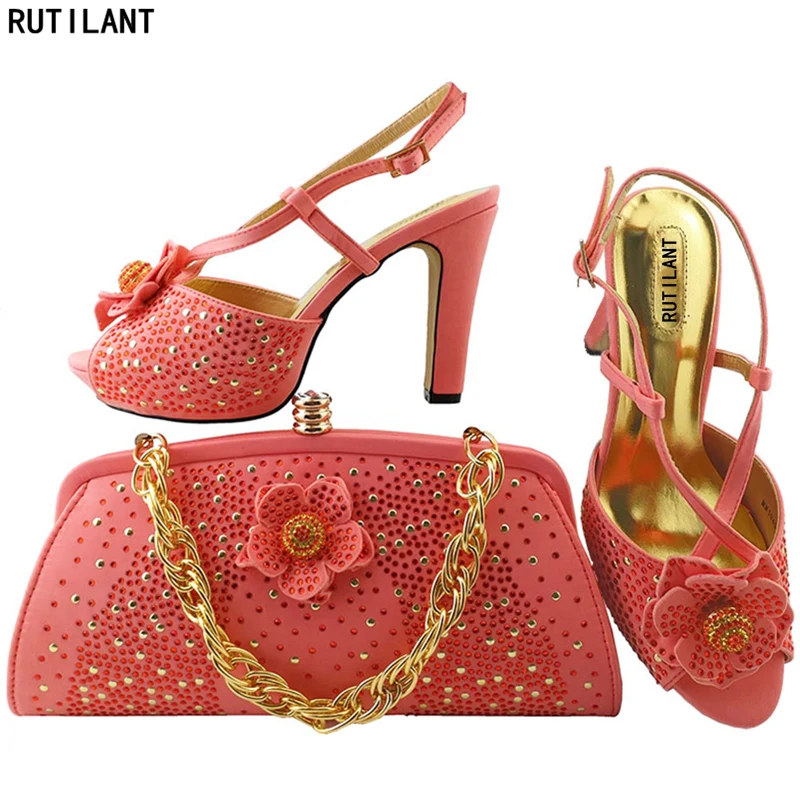 Nieuwste Coral Kleur Bijpassende Vrouwen Italiaanse Schoenen en Tas Set Versierd met Rhinestone Italiaanse Schoenen met Mathcing Tassen voor Vrouwen Nieuwste Coral Kleur Bijpassende Vrouwen Italiaanse Schoenen en Tas Set Versierd met Rhinestone Italiaanse Schoenen met Mathcing Tassen voor Vrouwen