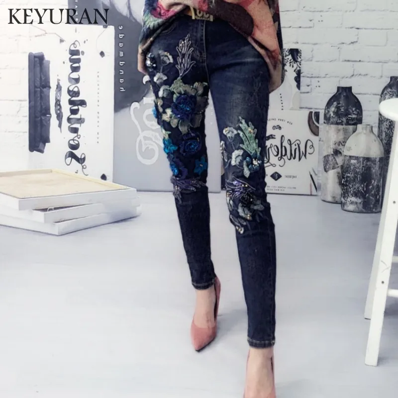 2018 New Embroidery Flowers Stretch Skinny Women Sequined Jeans Fashion Boyfriend Denim Casual Jeans Trousers For Women Pencil 2018 New Embroidery Flowers Stretch Skinny Women Sequined Jeans Fashion Boyfriend Denim Casual Jeans Trousers For Women Pencil