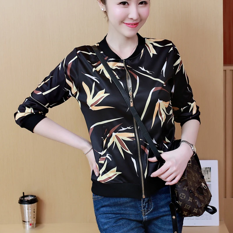 

Large size jacket female sring autumn new Korean long-sleeved printed baseball uniform jacket loose casual jacket women w41