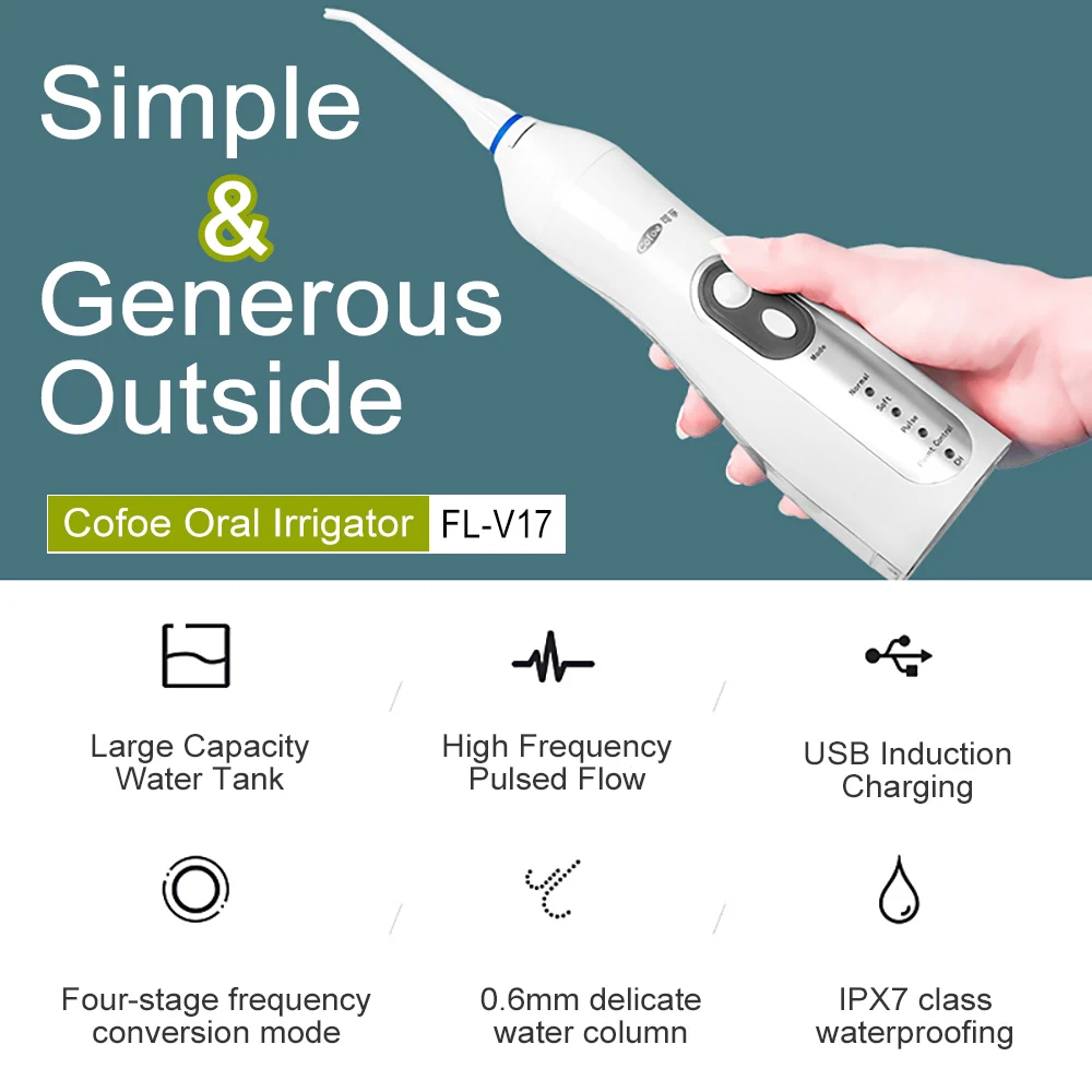 Cofoe Electric Dental Floss Portable Water Flosser USB Rechargeable Oral Irrigator Cleaning Tooth Mouth  IPX7 waterproof Floss