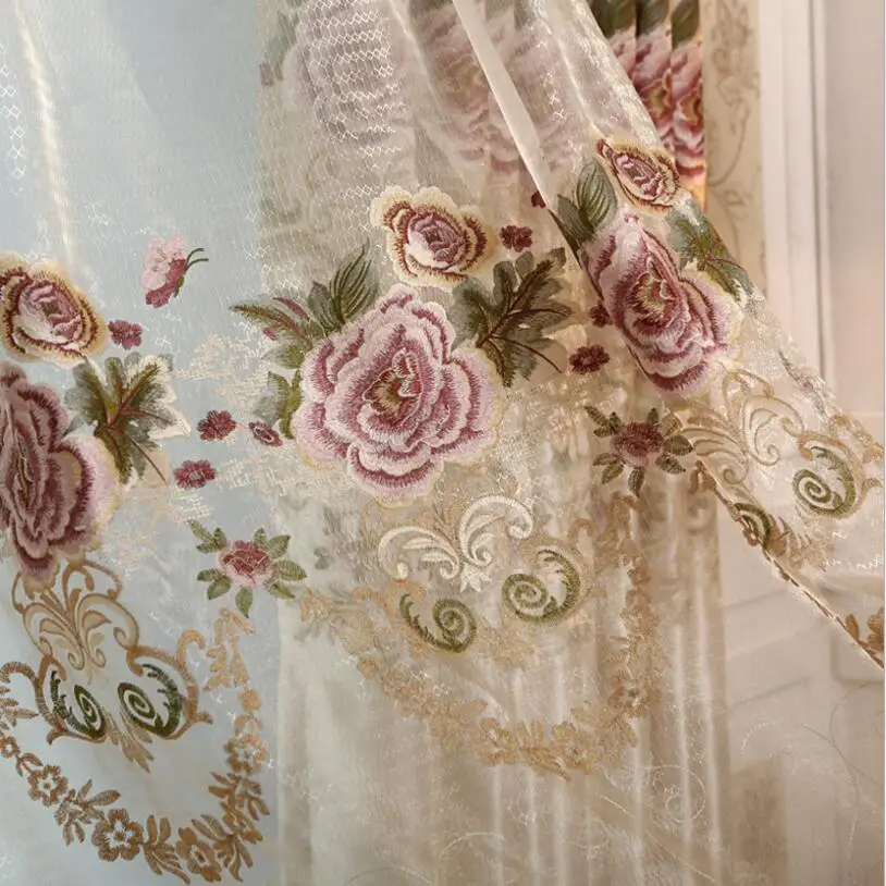 Europe Embroidery Floral Tulle Design Window Curtains Drape For