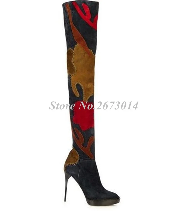 2019-European-Style-Winter-New-Arrival-Women-Boots-Floral-Patchwork-Over-the-Knee-Boots-Suede-Leather (1)
