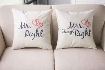 

11.11 Season Life Pillow Cover MR MRS Alway Right Heart Chair Seat Waist Square Cusion Pouch Cotton Throw Pillow Covers Textile