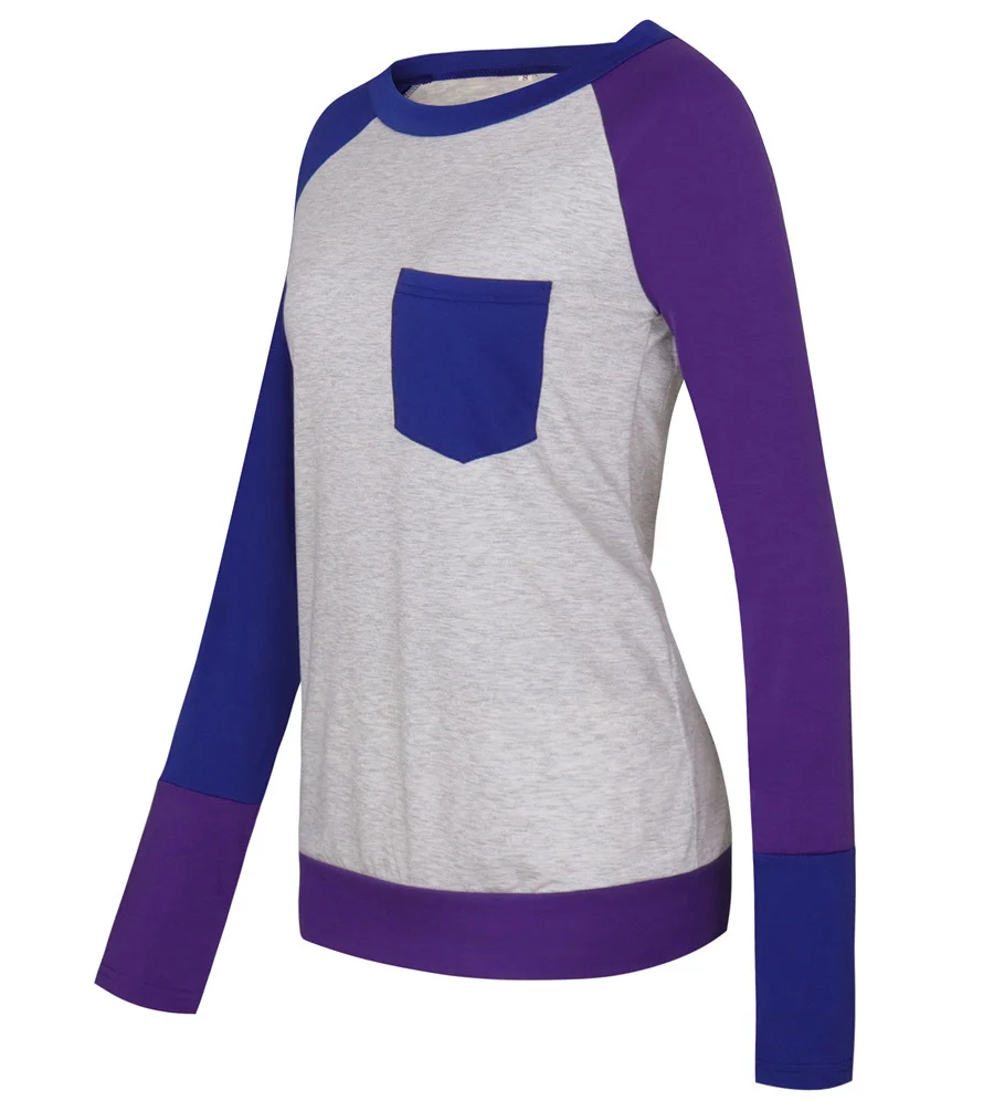 Gladiolus Hot Fashion Patchwork T Shirt Women 2018 Long Sleeve O-Neck Pocket Style Women Tops T-shirt Autumn Ladies Tee Shirts  (27)