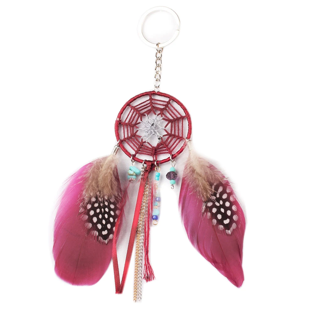 

Dreamcatcher Crystal key Chain Bohemian retro feather gossip stone Keychain Bead Charm Dream Catcher Keyring jewelry Bag Pendant