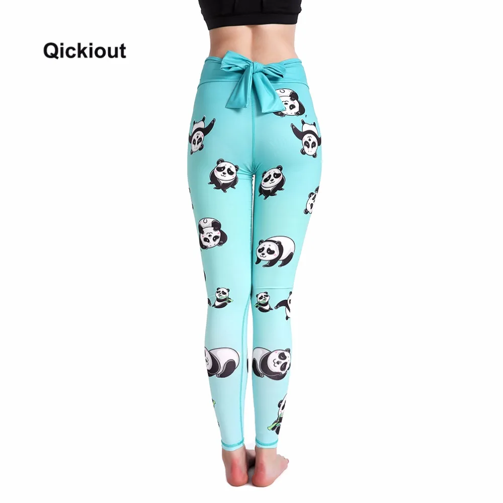 Qickitout новые стильные женские леггинсы с бантиком, сексуальные милые штаны с высокой голубой талией, длинные штаны с 3D рисунком панды