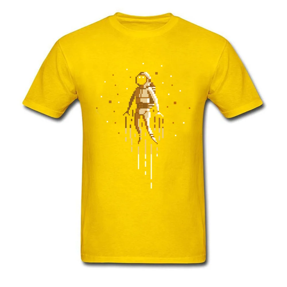 Funny astronaut Pixel art Funny T-shirts Round Collar 100% Cotton Men Tops T Shirt Short Sleeve April FOOL DAY Funny Tee Shirt astronaut Pixel art yellow
