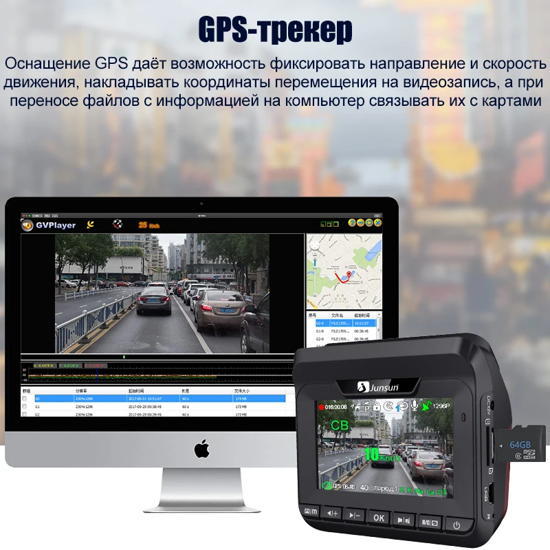 Junsun Автомобильный видео Регистраторы Антирадары GPS 3 в 1LDWS HD 1296 Ambarella анти угол 140