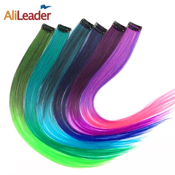 

Alileader Rainbow Straight Synthetic Hair Clip In One Piece 1 Clip 20" 50Cm Ombre Burgundy Women's Hairpieces Extension