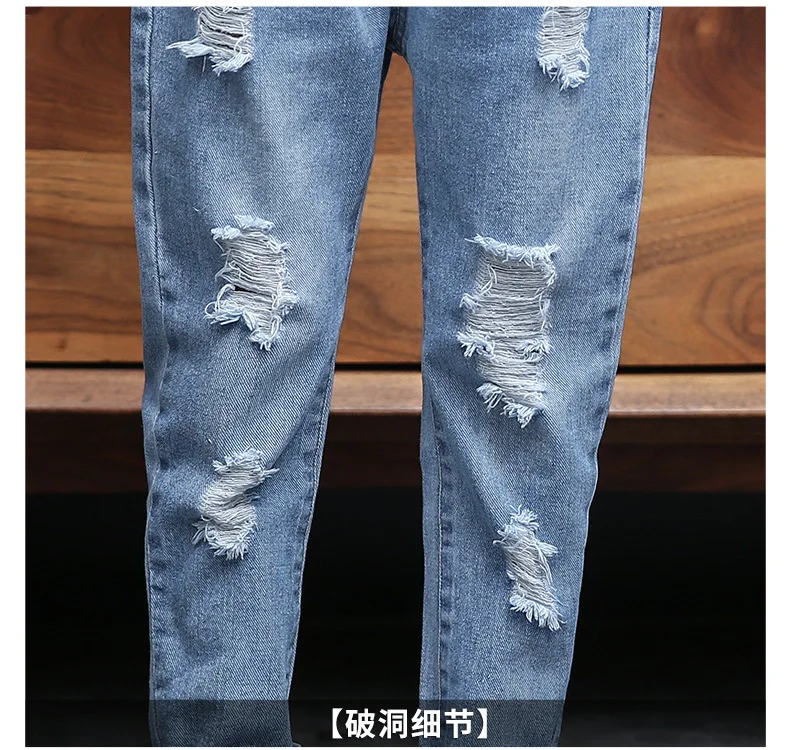 Calças de Brim Menina Meninos Rasgado Calça Jeans Outono Crianças Buracos Crianças Grandes Calças Jeans da Moda Meninos Roupas 4 13 Anos 16 Cheap Jeans