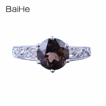 

BAIHE Solid 14K White Gold 2.12ct Round Smokey Quartz Engagement Women Trendy Fine Jewelry Smokey Quartz Ring