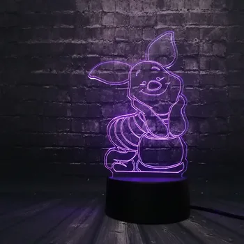 

New 2019 Pink Piglet pig girl room 3D LED Night light illusion kid USB lamp Sleep Light 7 Color Change USB Base battery