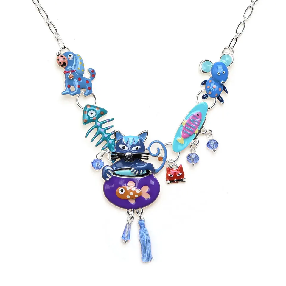 Модное женское ожерелье с подвесками, Трендовое ожерелье с кошкой, собакой, рыбкой, костями, мышкой, сплав, цепочка, ожерелье, Женская одежда, аксессуары, колье, ожерелье s - Окраска металла: color 1