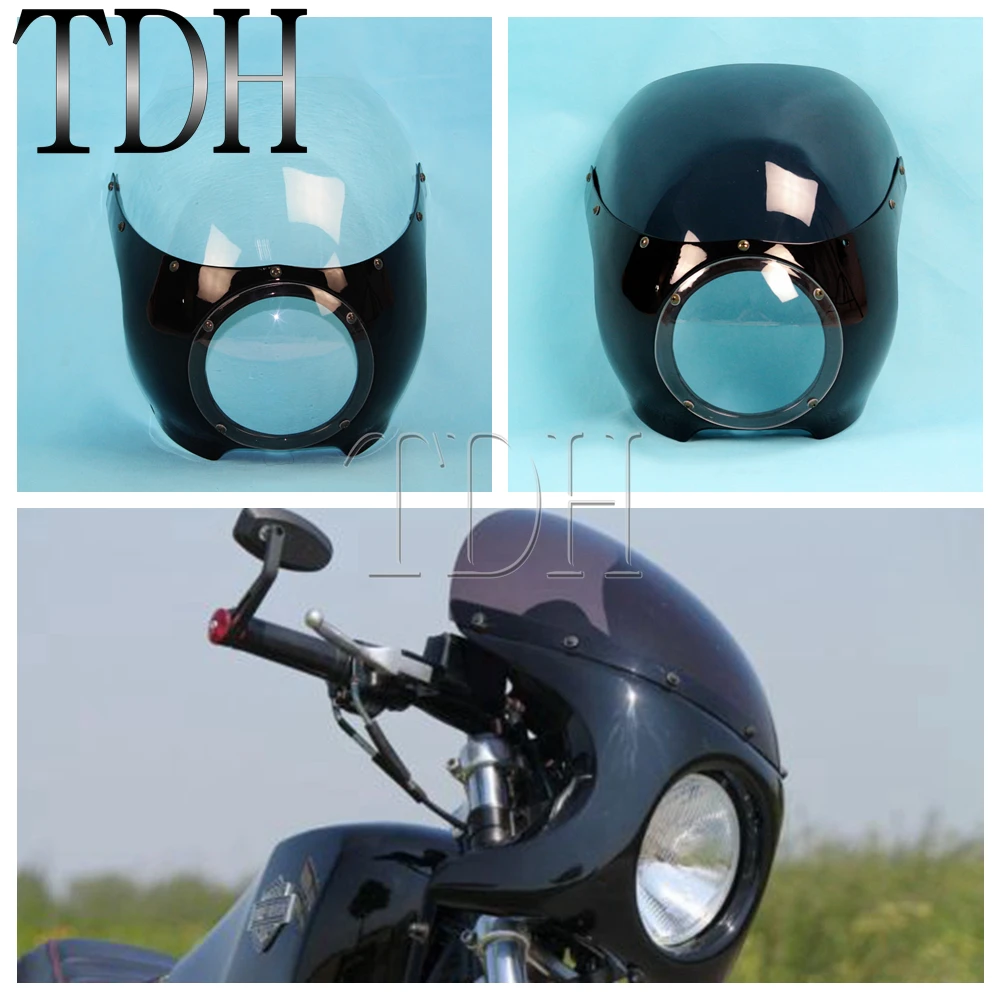 

Clear Smoke Motorcycle Head Light Fairing Mask Cafe Racer Front Light Cowl Visor 5 3/4" For Harley Bobber Sportster Dyna