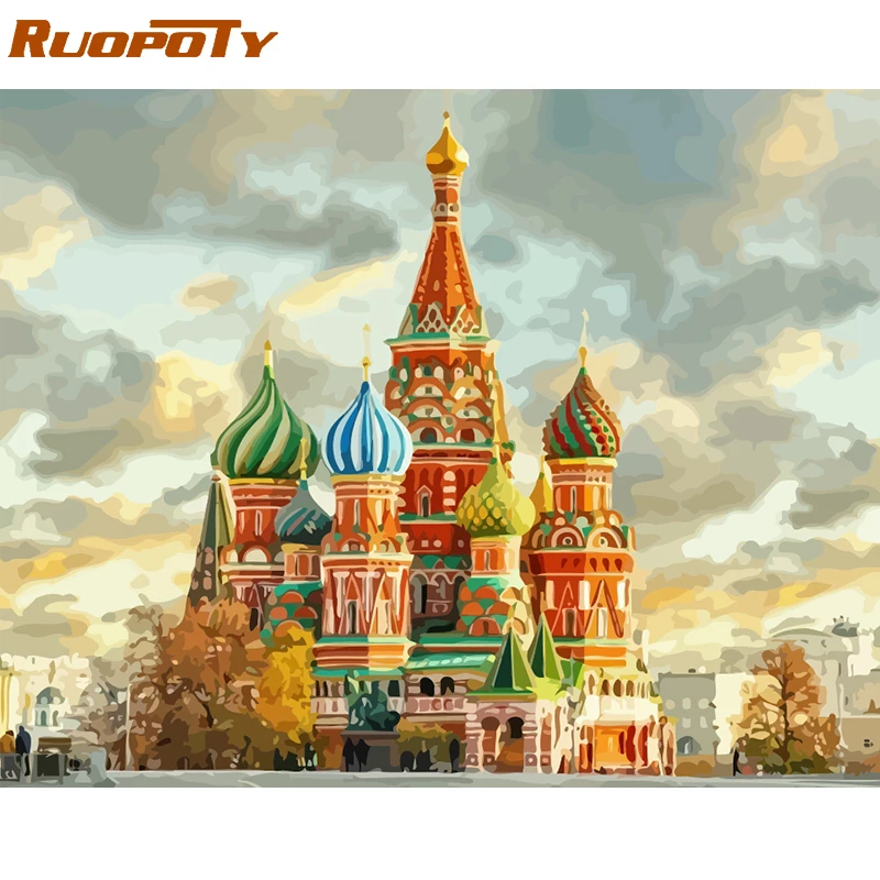 RUOPOTY ramka zamek ręcznie malowany obrazek według numerów krajobraz zestaw ręcznie malowany olejny malarstwo unikalny prezent do wystroju domu 40x50cm grafika RUOPOTY ramka zamek ręcznie malowany obrazek według numerów krajobraz zestaw ręcznie malowany olejny malarstwo unikalny prezent do wystroju domu 40x50cm grafika