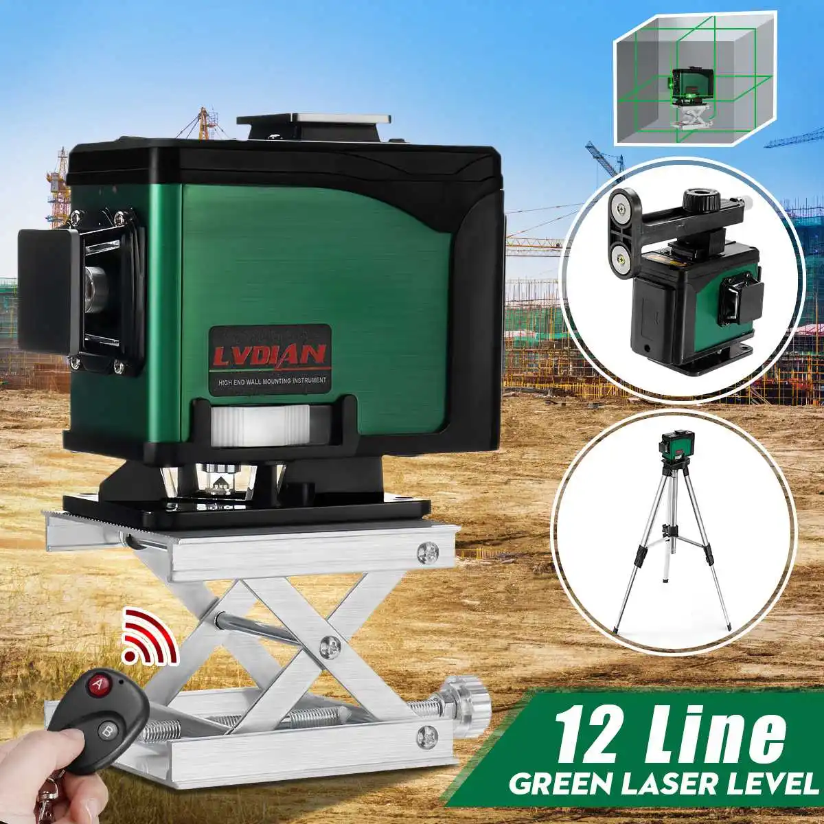 

Laser Level 12 Lines 3D Green Laser Self Leveling 360 Degree Horizontal & Vertical Cross Waterproof Stability AC 100-240V