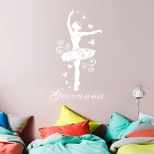 Персонализированные девушки Имя Наклейка на стену балерина арт виниловый плакат балетная танцовщица бабочка обои для девочек украшение комнаты