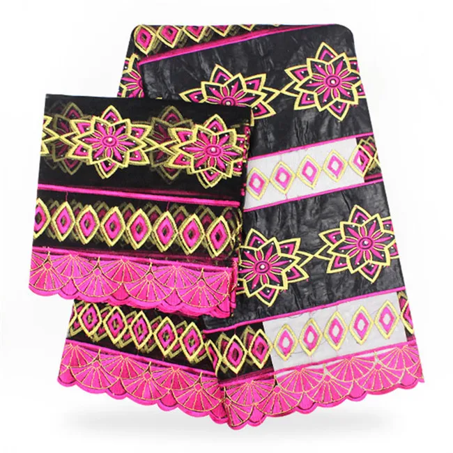 

Amazing embroidery African bazin lace fabric and 2yards French tulle net lace material for lady dress SBN20(5y+2y)