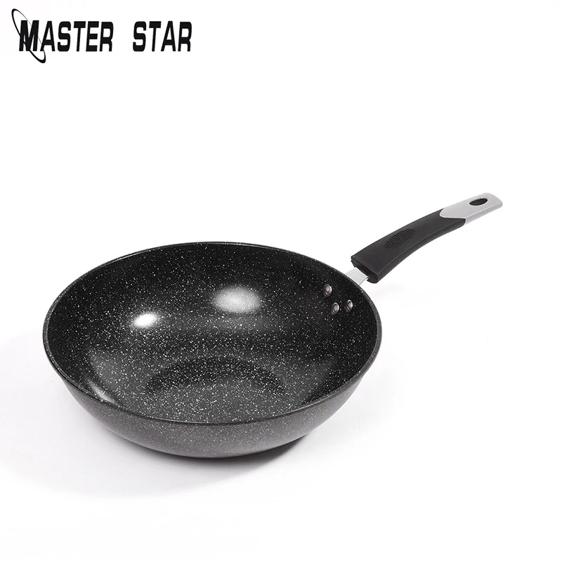 Master Star 32 см Maifan Stone Wok антипригарные воки многоцелевой кухонный горшок общего назначения для газовой и индукционной плиты - Цвет: Черный