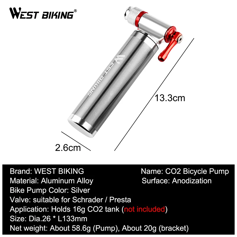 WEST BIKING Portable Bicycle Pump Aluminum Alloy Ultralight Air CO2 Inflator Bike Cycling Pump Schrader & Presta Mini Bike Pump