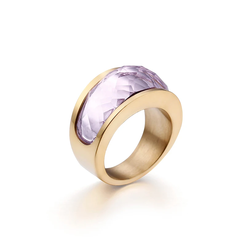 KALEN, свадебные вечерние кольца с кристаллами для женщин, ювелирные изделия, размер США#6~#9, золото/серебро, нержавеющая сталь, цветной камень, очаровательные кольца на палец - Цвет основного камня: Gold