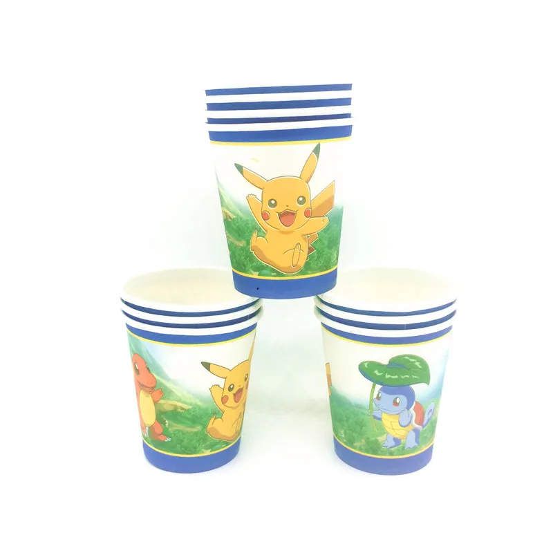 Pokemon Birthday Party Supplies Tableware Set Party Paper Plates Cup Napkins Pokemon Party Balloon Decorations Hats Flags Candle