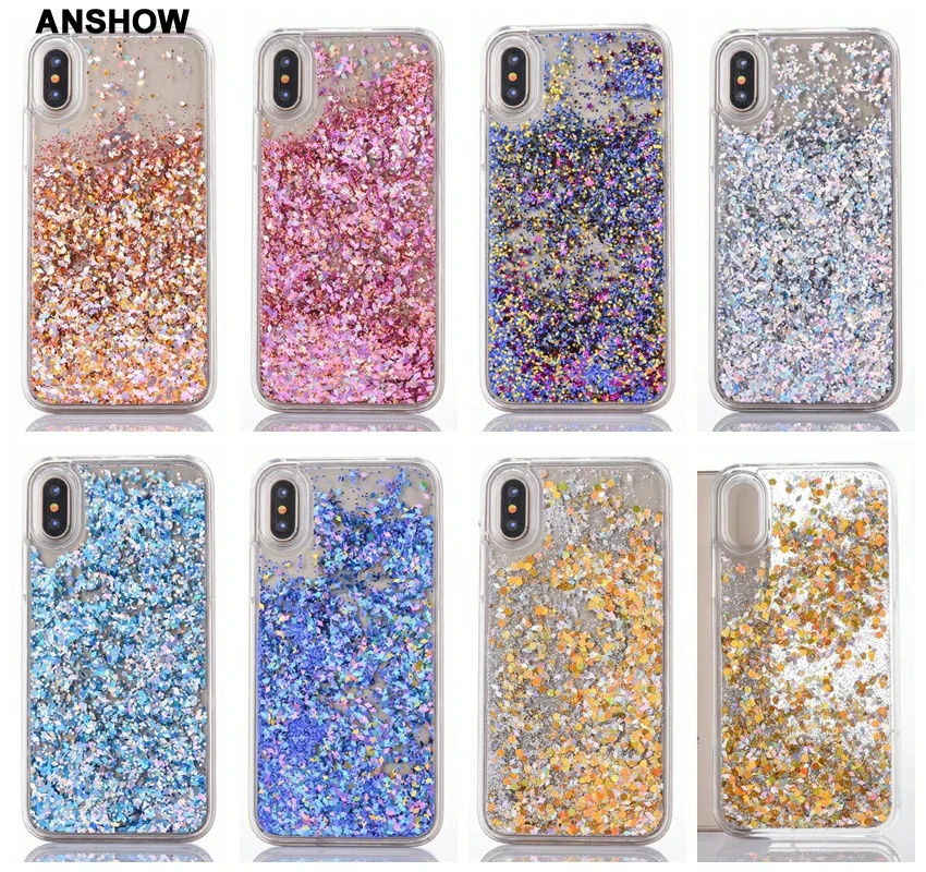 Foil Confetti Flake Liquid Hard Plastic Case For iphone X 8 7 Plus 6 6S