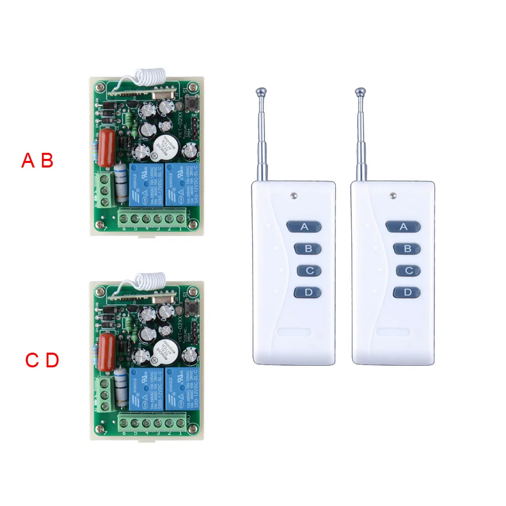 

AC220V 2CH 10A Relay RF Wireless Remote Control Switch System Receiver With long Distance 4 Button Remote Control 100-500m