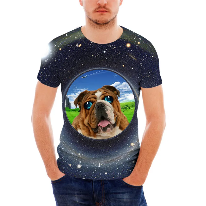 

FORUDESIGNS 3D Animal Print T-shirt Dog Cat Dinosaur Design Elastic Bodybuilding Male Tees Summer Tops Novelty XS S M L XL XXL