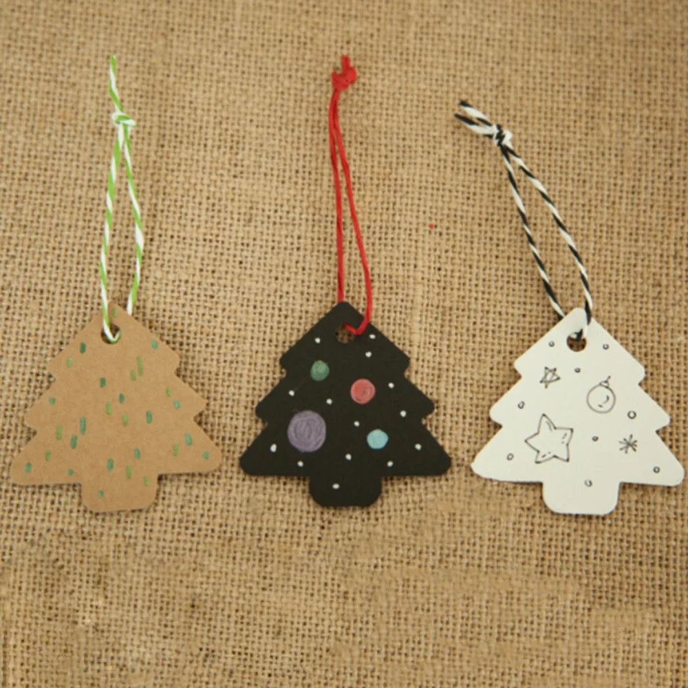 DIY Kraft Paper Christmas Tree Tags Hanging Paper Gift Cards Wedding Party Favor 