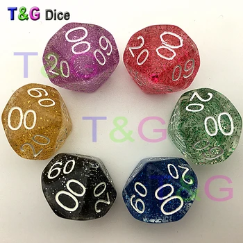 

5pcs/set T&G Random 5 pieces D10% Dice Set with Glitter Powder effect,number 00-90 entertainment toys Dice