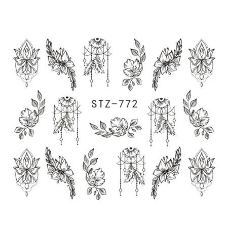 Полная красота кружевное ожерелье водяные наклейки для ногтей художественная наклейка Ведьма черный цветок водяной знак Переводные ползунки украшение TRSTZ771-777 - Цвет: STZ-772